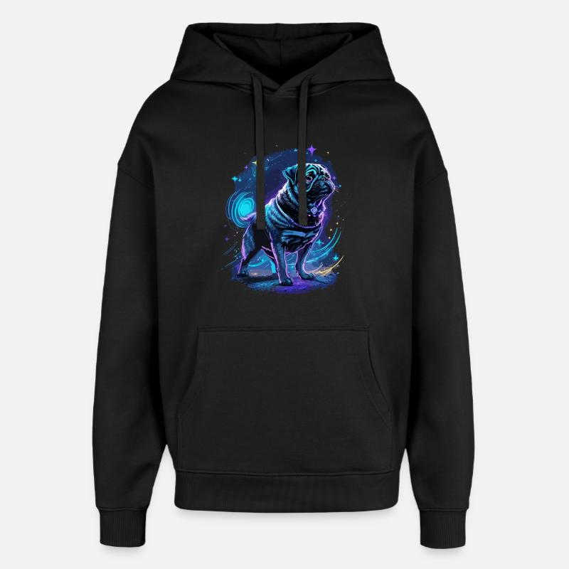 Pug Midnight Magic - Oversized Unisex Hoodie by Stanley/Stella - black