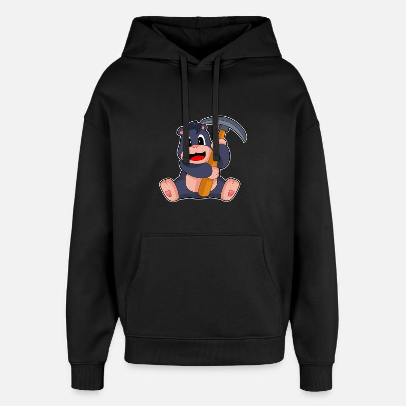 Mole Miner Pickaxe Mining - Oversized Unisex Hoodie by Stanley/Stella - black