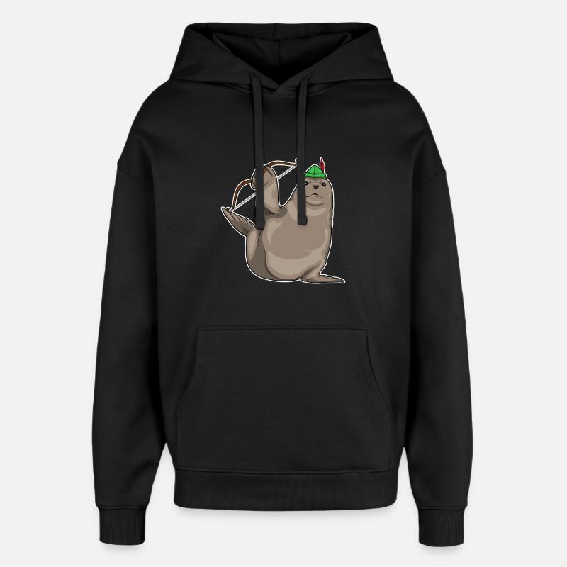 Seehund Bogenschütze Bogen - Oversized Unisex Hoodie von Stanley/Stella - Schwarz