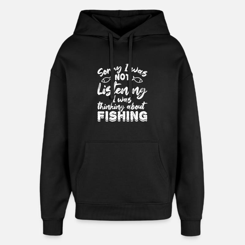 Slogan de pêche - Sweat à capuche unisexe Stanley/Stella Oversized - noir