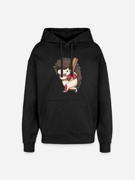 Hedgehog Cricket Cricket Bat - Oversized Unisex Hoodie by Stanley/Stella - black