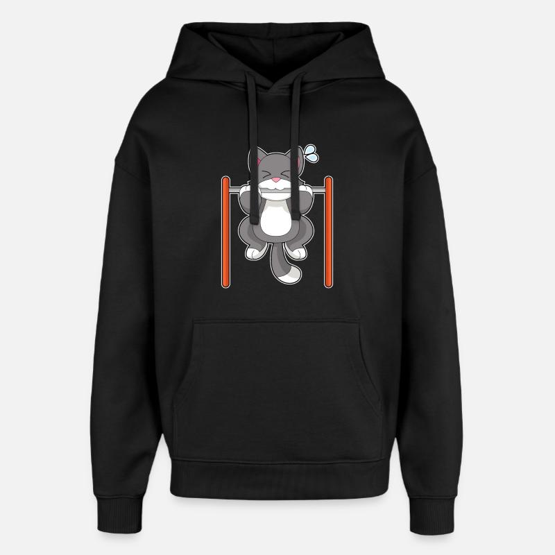 Cat Bodybuilder Pull-ups Bodybuilding - Oversized Unisex Hoodie by Stanley/Stella - black