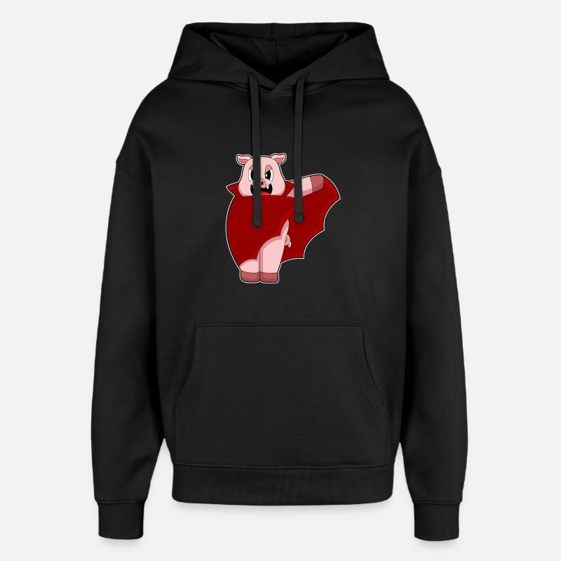 Cochon Halloween Bat - Sweat à capuche unisexe Stanley/Stella Oversized - noir