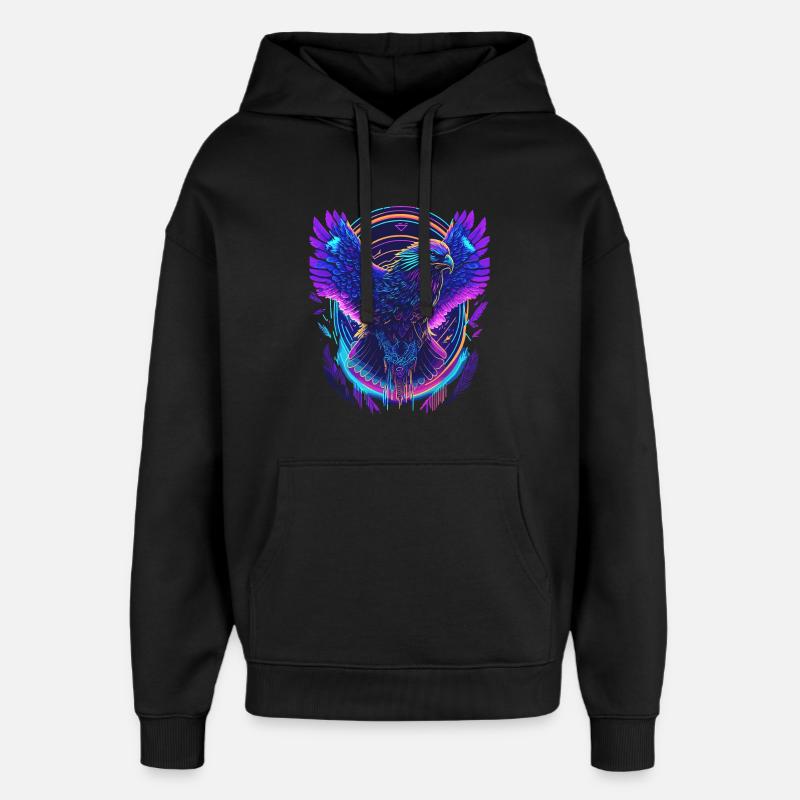 Aigle volant Synthwave - Sweat à capuche unisexe Stanley/Stella Oversized - noir