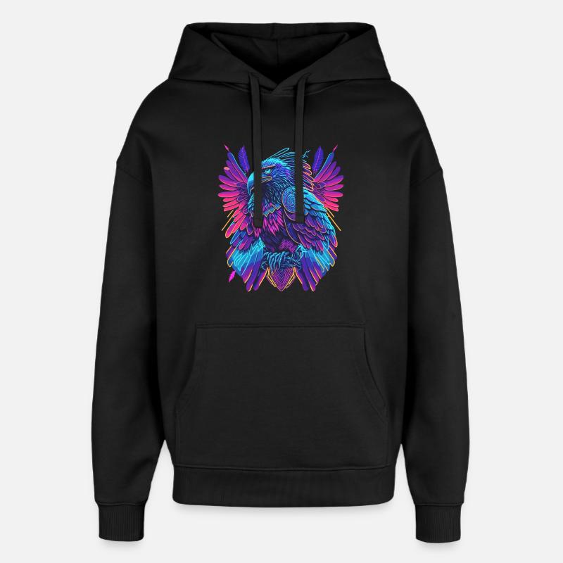 Néon Adler Synthwave Adler - Sweat à capuche unisexe Stanley/Stella Oversized - noir