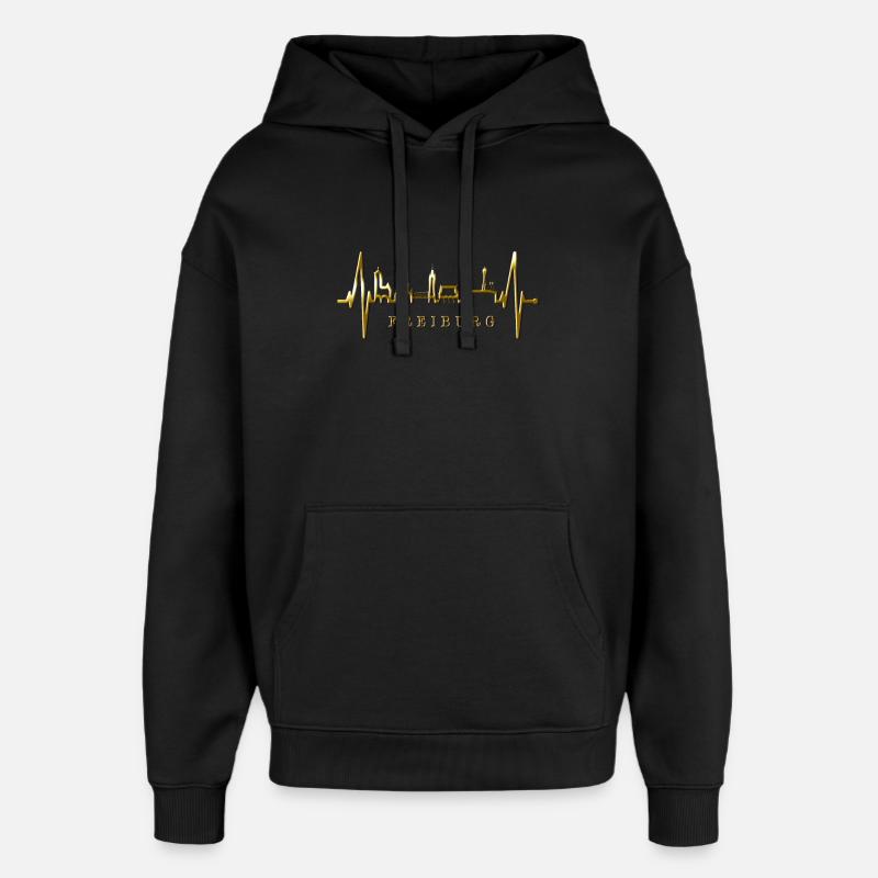 Fribourg-en-Brisgau Skyline Heartbeat Freiburger - Sweat à capuche unisexe Stanley/Stella Oversized - noir