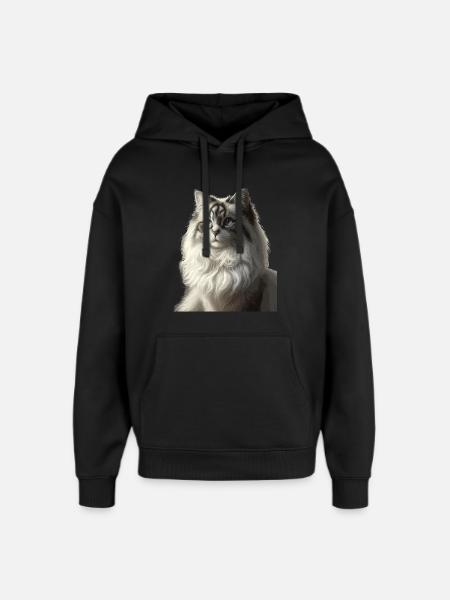 Fluffy Cat Face Portrait - Oversized Unisex Hoodie by Stanley/Stella - black