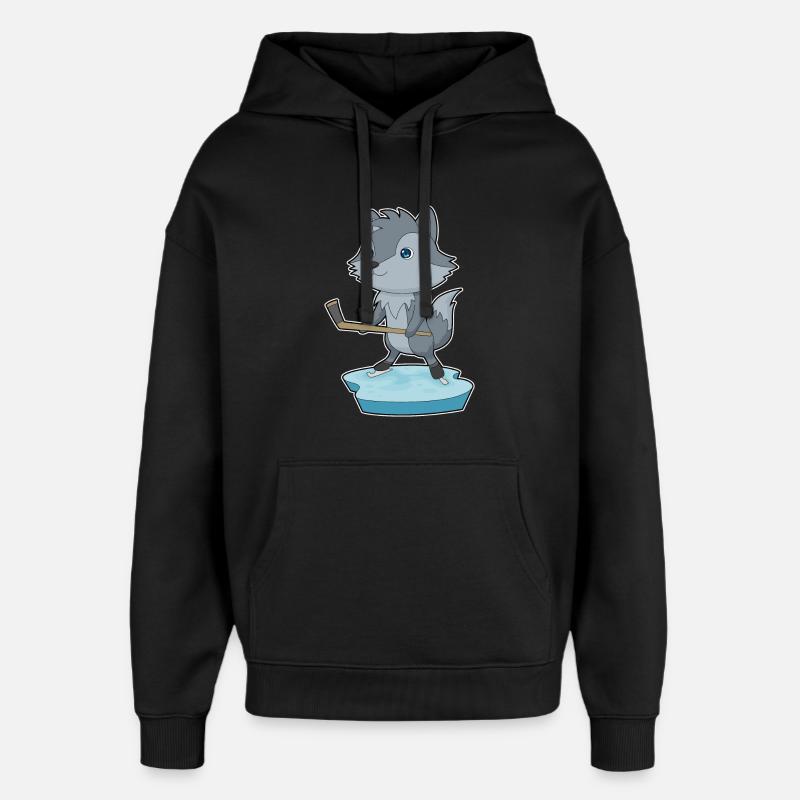 Wolf Eishockey Eishockeyschläger - Oversized Unisex Hoodie von Stanley/Stella - Schwarz