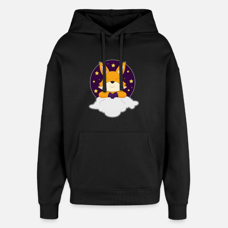 Renard, Nuit, Nuages, Étoiles - Sweat à capuche unisexe Stanley/Stella Oversized - noir