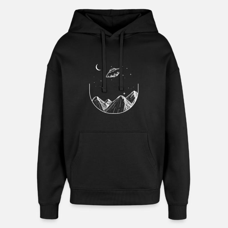 Berge Nachthimmel UFO - Oversized Unisex Hoodie von Stanley/Stella - Schwarz