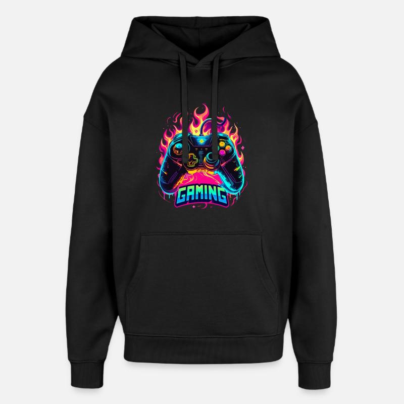 Manette de jeu Flames Art - Sweat à capuche unisexe Stanley/Stella Oversized - noir