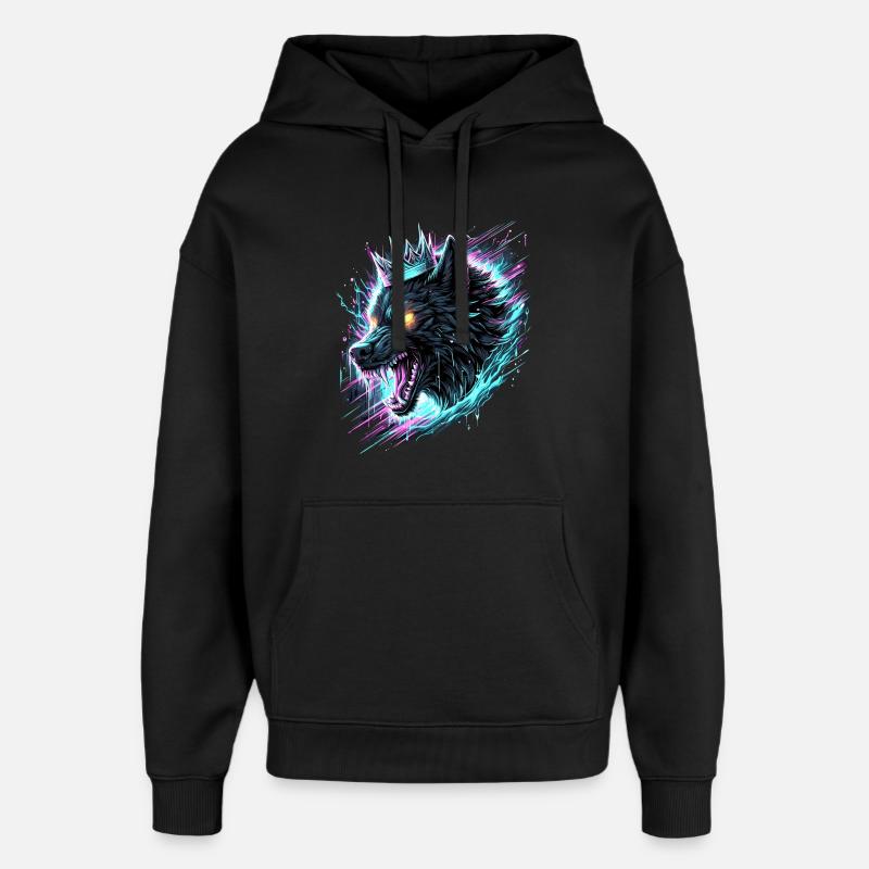 Royal Wolf Synthwave - Oversized Unisex Hoodie by Stanley/Stella - black