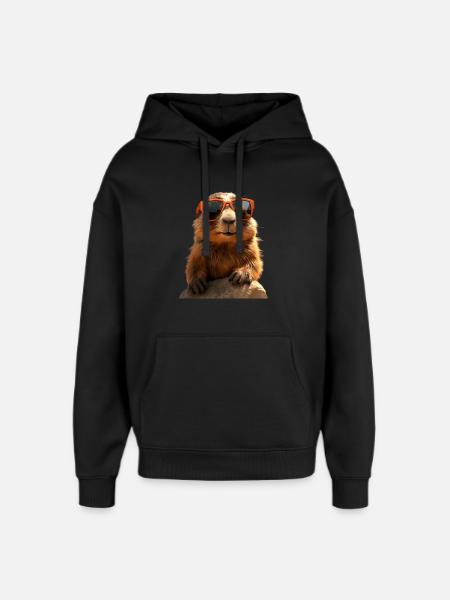 Murmeltier mit Sonnenbrille Nagetier Erdhörnchen - Oversized Unisex Hoodie von Stanley/Stella - Schwarz