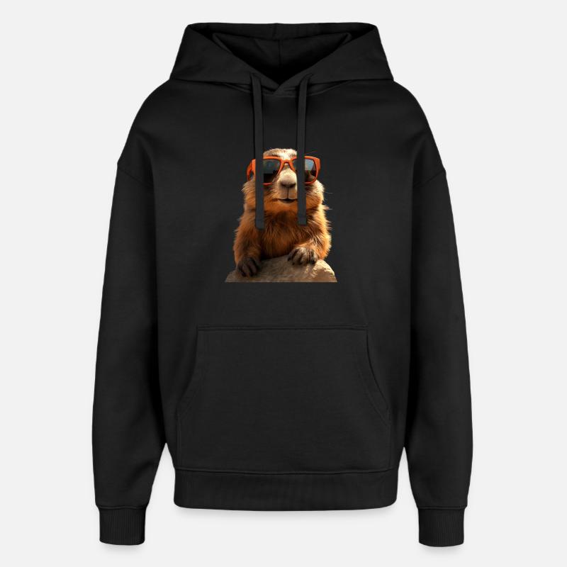 Murmeltier mit Sonnenbrille Nagetier Erdhörnchen - Oversized Unisex Hoodie von Stanley/Stella - Schwarz
