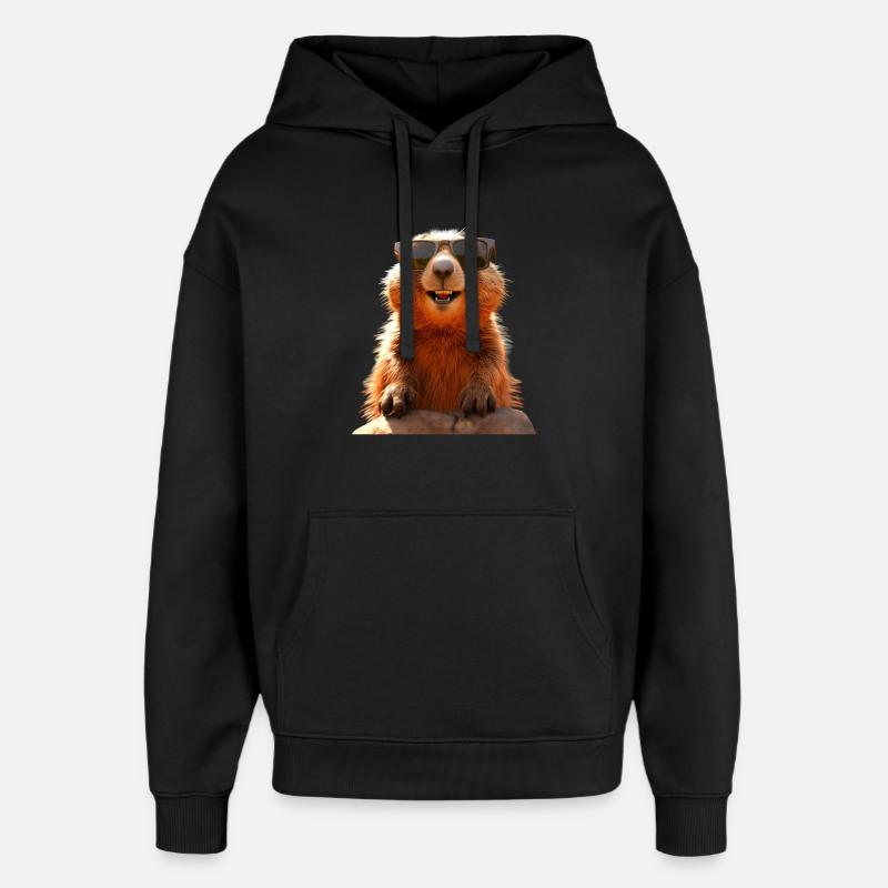 Murmeltier mit Sonnenbrille Nagetier Erdhörnchen - Oversized Unisex Hoodie von Stanley/Stella - Schwarz