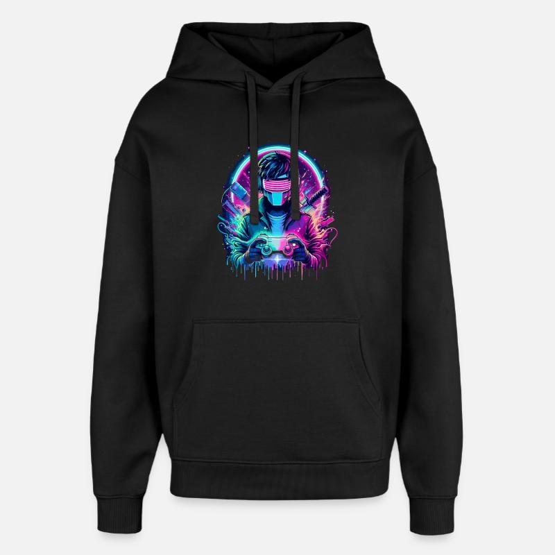 Neon Cyber Controller - Retro Gaming Power - Oversized Unisex Hoodie von Stanley/Stella - Schwarz