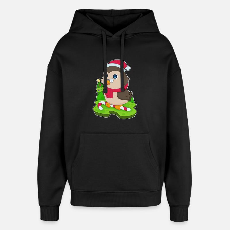 Owl Christmas Candy Cane - Oversized Unisex Hoodie by Stanley/Stella - black