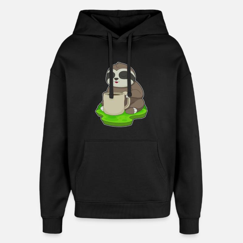 Faultier Tasse Kaffee - Oversized Unisex Hoodie von Stanley/Stella - Schwarz