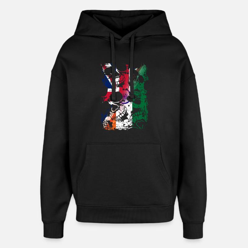 Royaume-Uni Inde Drapeau et crânes - Sweat à capuche unisexe Stanley/Stella Oversized - noir