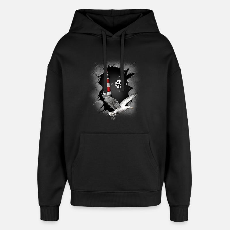 Möwe Leuchtturm Kompass maritim Ahoi - Oversized Unisex Hoodie von Stanley/Stella - Schwarz