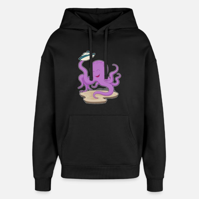 Octopus Toy Boat - Oversized Unisex Hoodie by Stanley/Stella - black