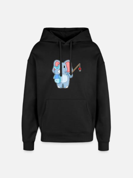 Elephant Angler Fish Fishing - Oversized Unisex Hoodie by Stanley/Stella - black