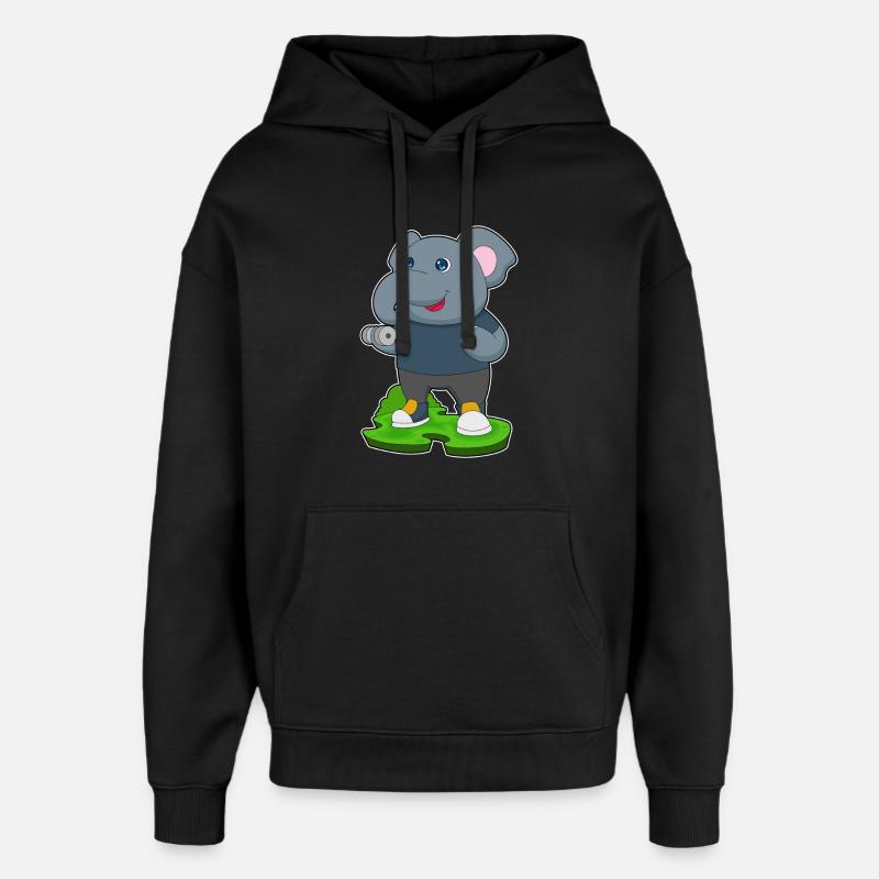 Bodybuilding éléphant avec haltères - Sweat à capuche unisexe Stanley/Stella Oversized - noir