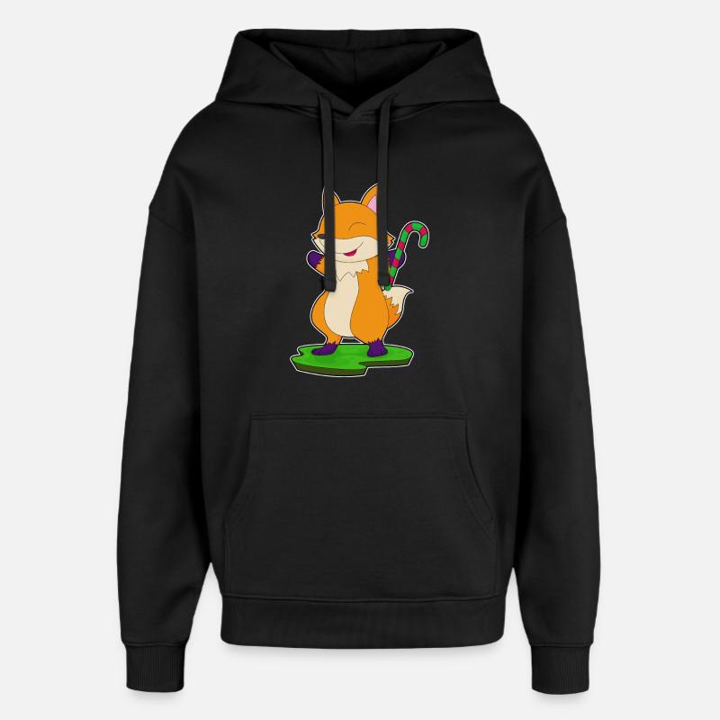 Fox candy cane - Oversized Unisex Hoodie by Stanley/Stella - black