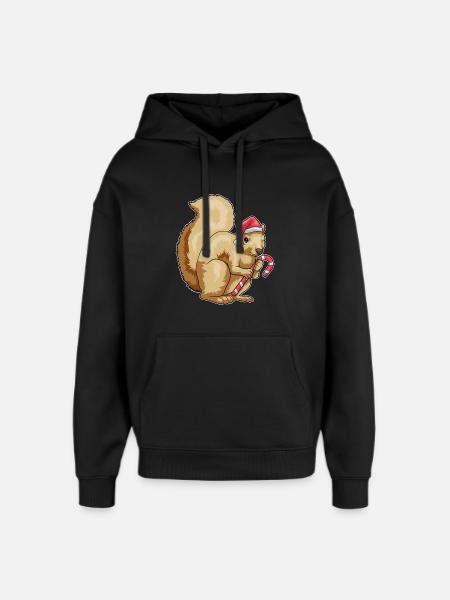 Squirrel Christmas candy cane - Oversized Unisex Hoodie by Stanley/Stella - black