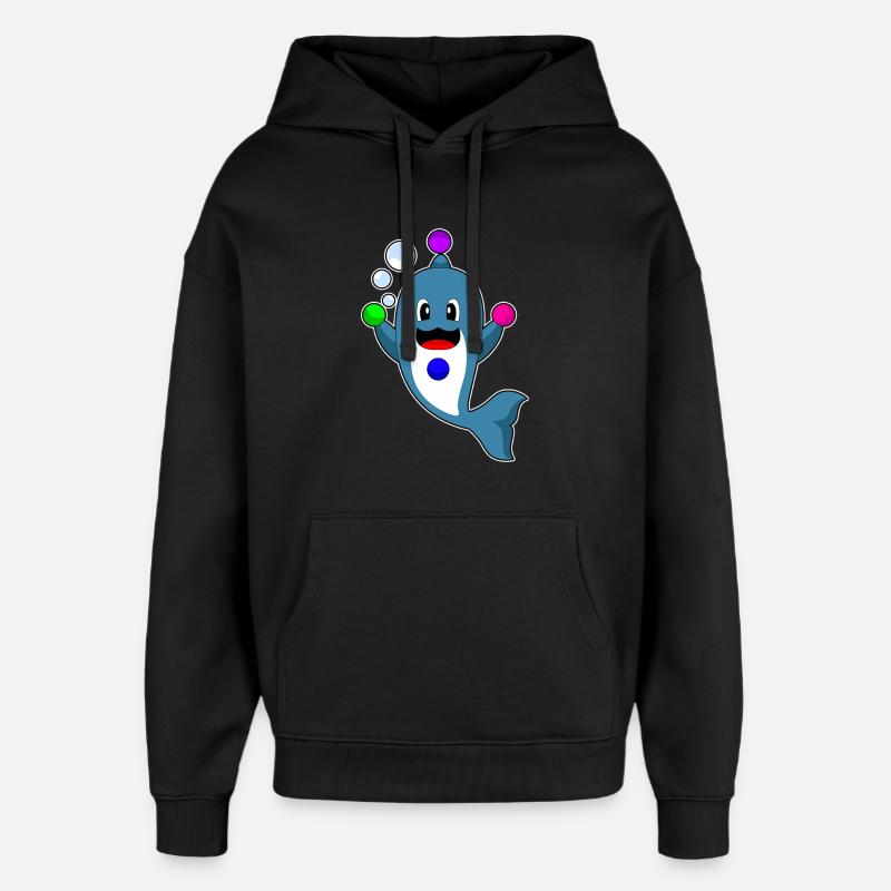 Dolphin juggler juggling - Oversized Unisex Hoodie by Stanley/Stella - black