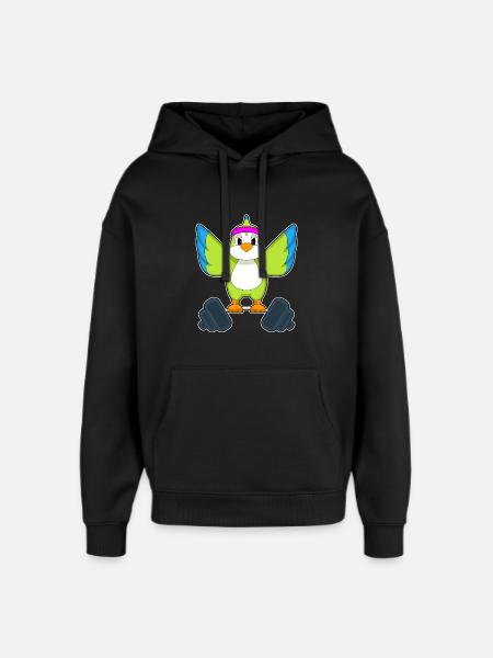 Parrot Bodybuilder Barbell Bodybuilding - Oversized Unisex Hoodie by Stanley/Stella - black
