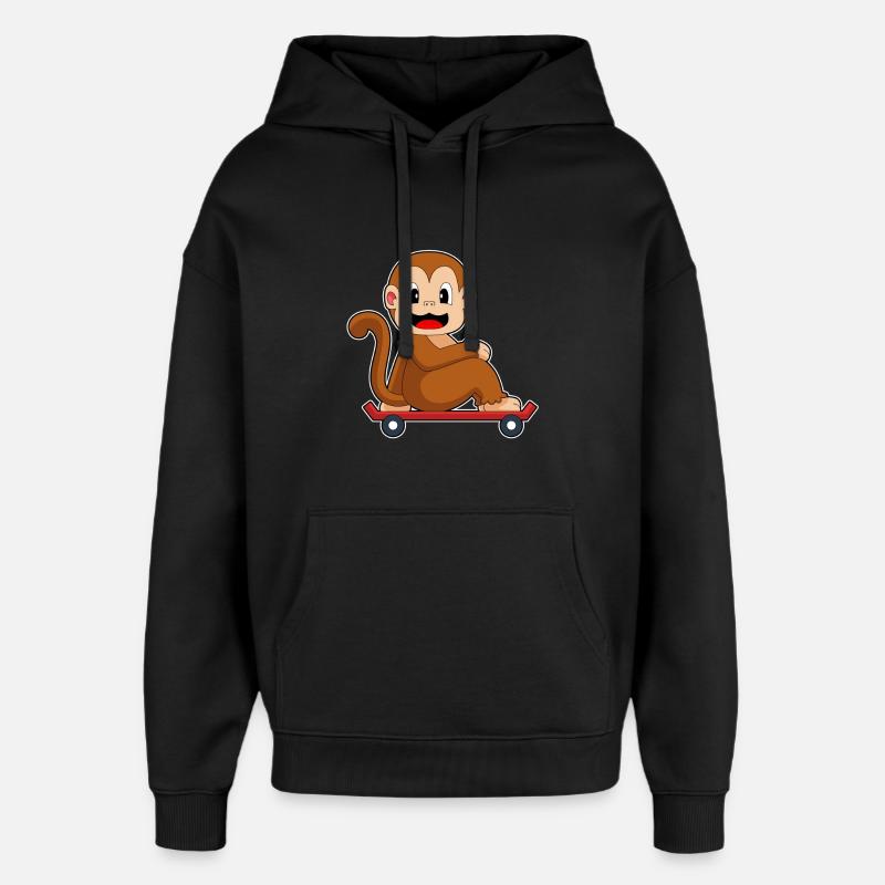 Monkey Skater Skateboard - Oversized Unisex Hoodie by Stanley/Stella - black