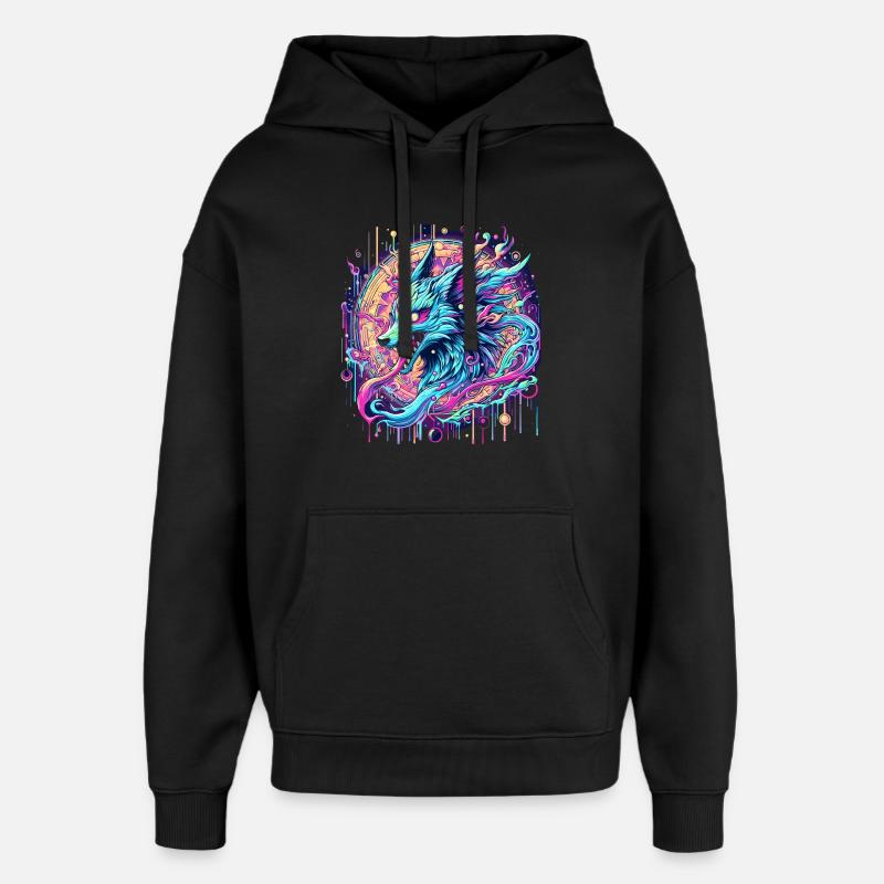 Psychedelische Fuchs Kopf Goa Kunst - Oversized Unisex Hoodie von Stanley/Stella - Schwarz