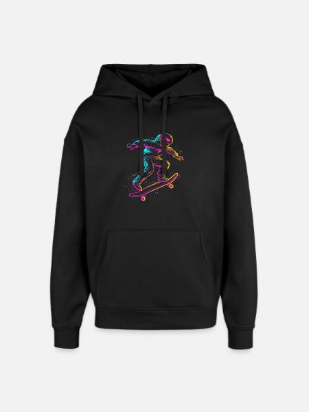 Cartoon Skateboarder Drawing - Oversized Unisex Hoodie by Stanley/Stella - black