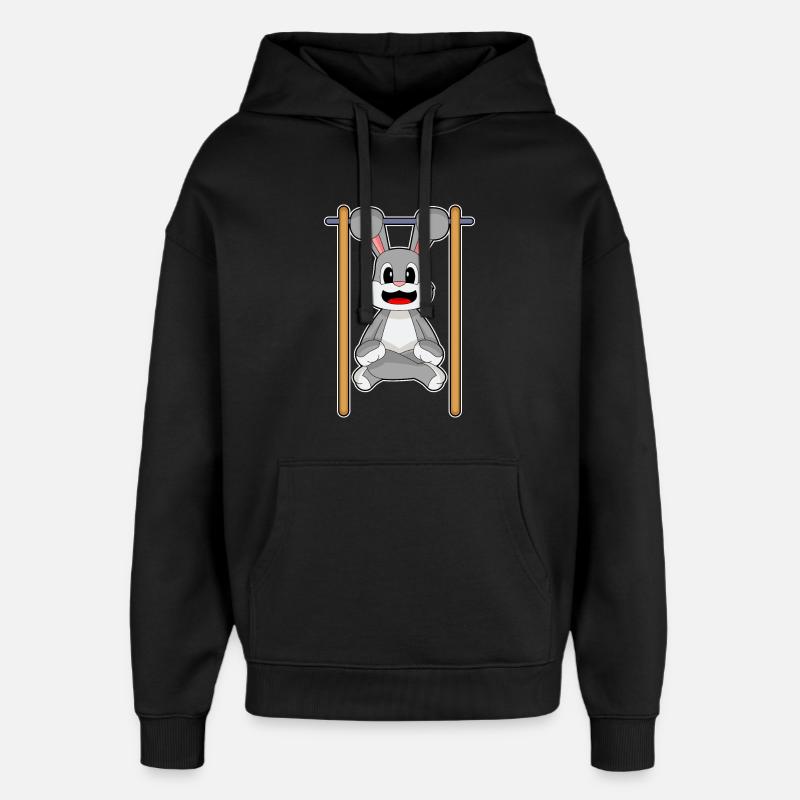 Bunny Bodybuilder Tractions Musculation - Sweat à capuche unisexe Stanley/Stella Oversized - noir
