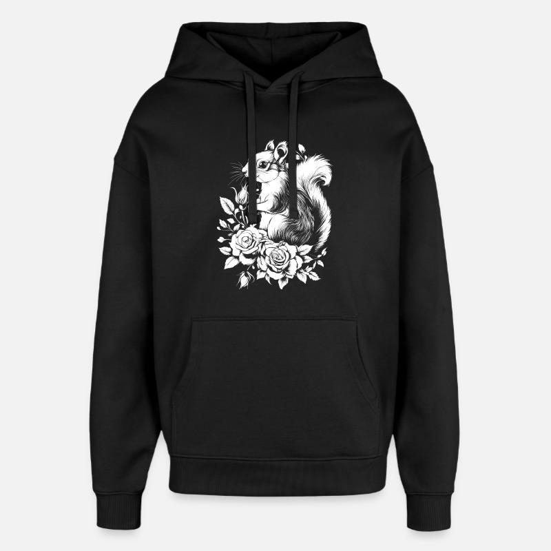 Esthétique Écureuil Rose Fleurs Croissant - Sweat à capuche unisexe Stanley/Stella Oversized - noir