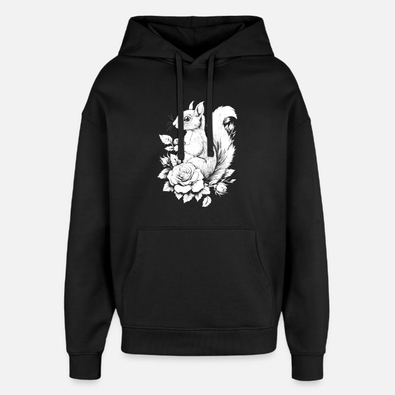 Eichhörnchen Blumen Rose Ästhetik Hörnchen - Oversized Unisex Hoodie von Stanley/Stella - Schwarz