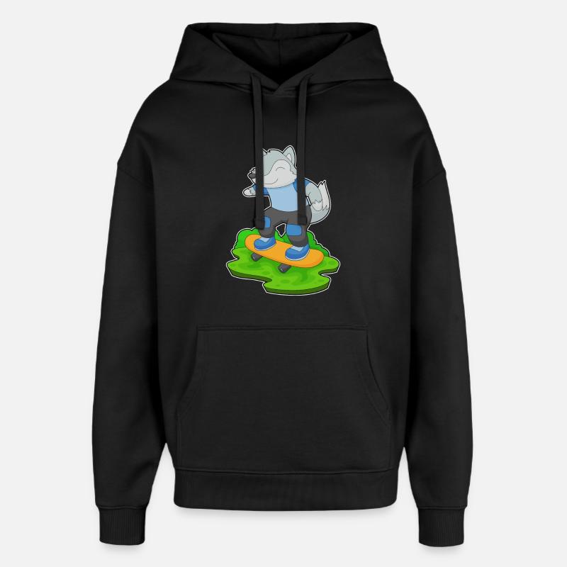 Wolf Skater Skateboard - Oversized Unisex Hoodie von Stanley/Stella - Schwarz