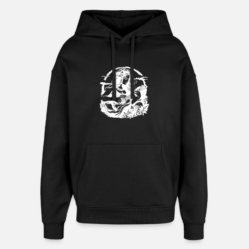 Hawaï ukulélé fille dessin - Sweat à capuche unisexe Stanley/Stella Oversized - noir