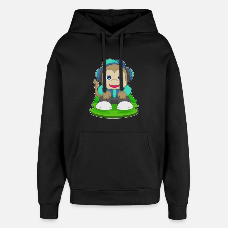Monkey Headphones Musique - Sweat à capuche unisexe Stanley/Stella Oversized - noir