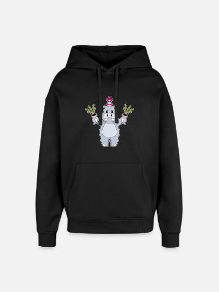 Hippopotamus Birthday Confetti - Oversized Unisex Hoodie by Stanley/Stella - black