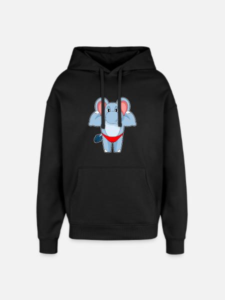Elephant Bodybuilder Bodybuilding Sport - Oversized Unisex Hoodie by Stanley/Stella - black