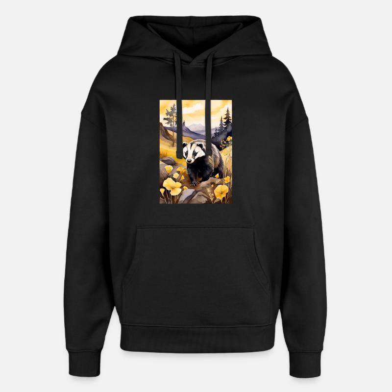 Blaireau à l’automne doré - Sweat à capuche unisexe Stanley/Stella Oversized - noir