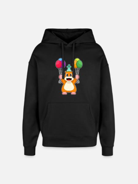 Hamster Birthday Balloon - Oversized Unisex Hoodie by Stanley/Stella - black