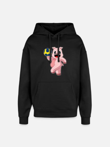 Pig Handball Player Handball - Oversized Unisex Hoodie by Stanley/Stella - black