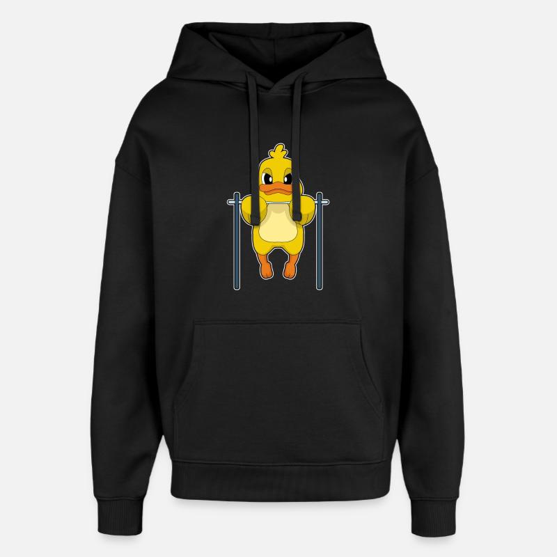 Duck Bodybuilder Pull-ups Bodybuilding - Oversized Unisex Hoodie by Stanley/Stella - black