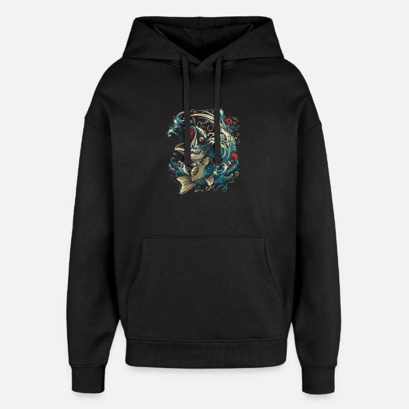 Style de dessin animé de pêche - Sweat à capuche unisexe Stanley/Stella Oversized - noir