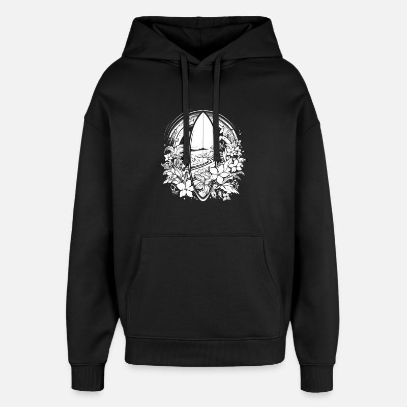 Planche de surf style bande dessinée - Sweat à capuche unisexe Stanley/Stella Oversized - noir