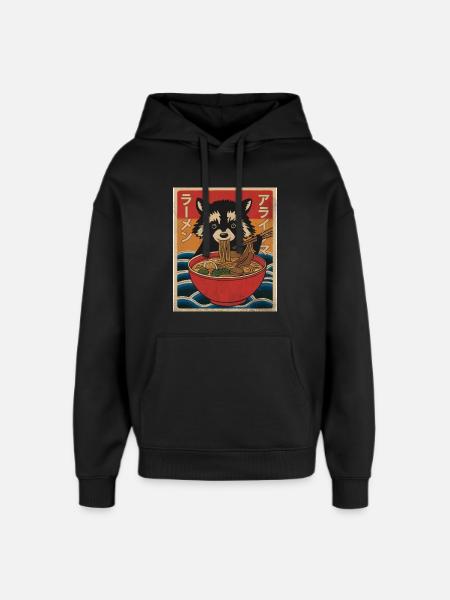 Kawaii Raccoon Ramen Funny Japanese Anime - Oversized Unisex Hoodie by Stanley/Stella - black