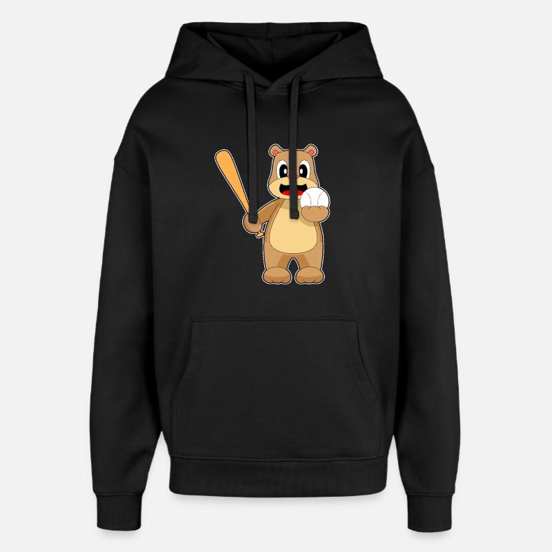 Bär Baseball Baseballschläger - Oversized Unisex Hoodie von Stanley/Stella - Schwarz